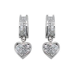 0.85 Ct. tw. Princess Cut Diamond Heart Drop Earrings 14K White Gold